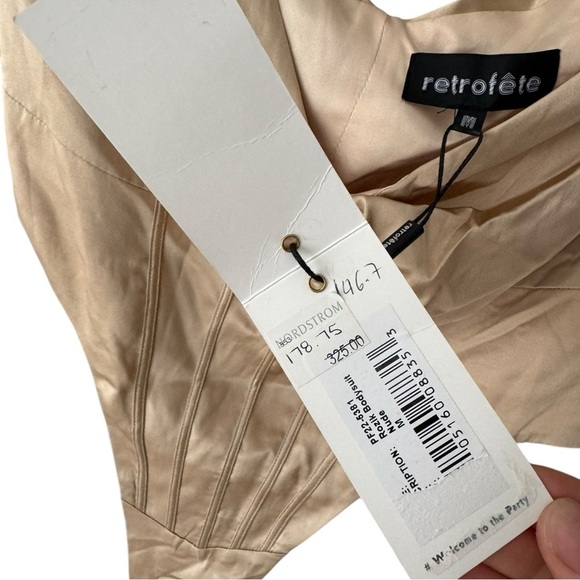 Retrofete Rozik Silk Off Shoulder Bodysuit Nude M - Picture 6 of 8